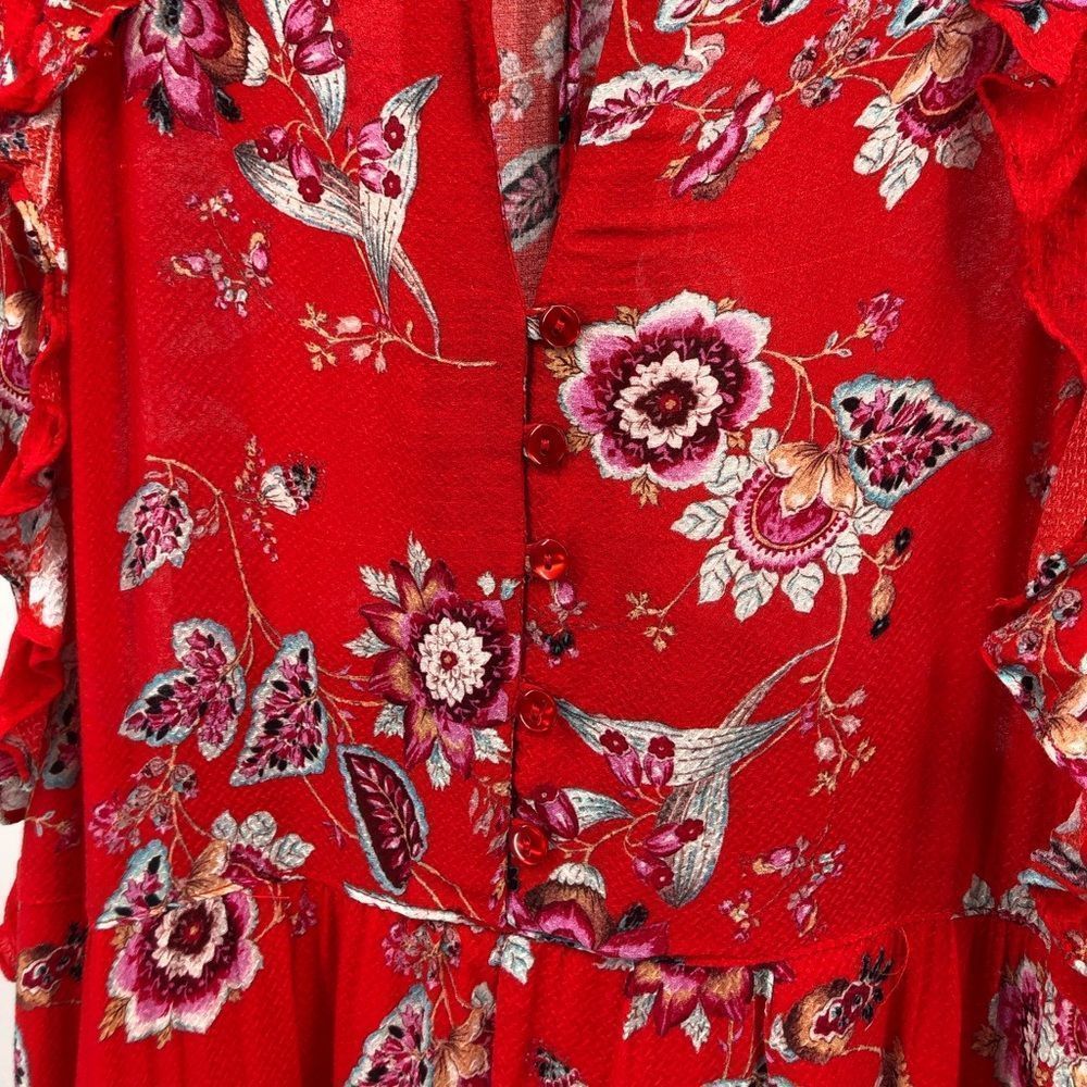 Promod Red Floral Ruffle Button Back Maxi Dress - Picture 7 of 15
